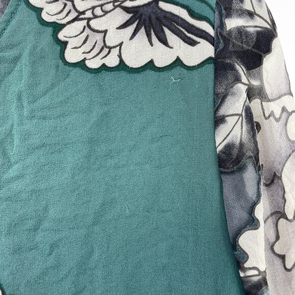 Citron Santa Monica Blouse Womens Medium Green Gray Silk Floral V-Neck Button Up - Picture 6 of 9